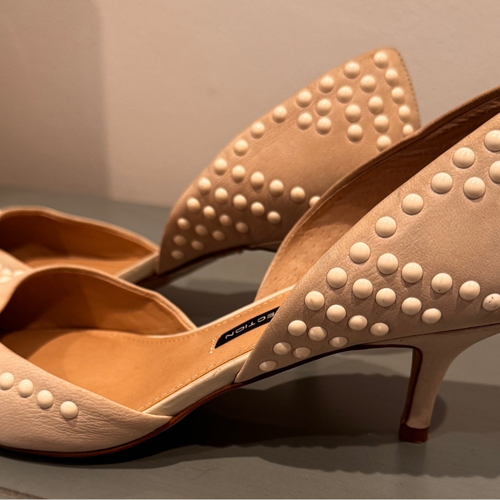 French Connection Women's Cream Studded Heels - Picture 2 of 3